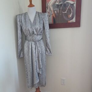 ACT 1- New York Silver Metallic Long-Sleeve Wrap Dress with Belt